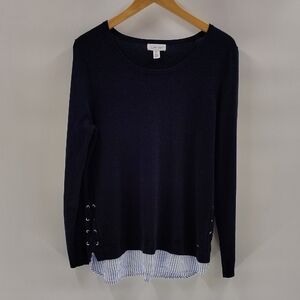 Calvin Klein Pullover Sweater Medium With Striped Faux Shirt Long Sleeve